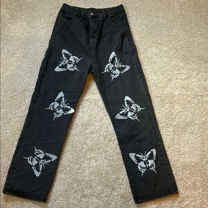 Black Jeans with Butterfly Print